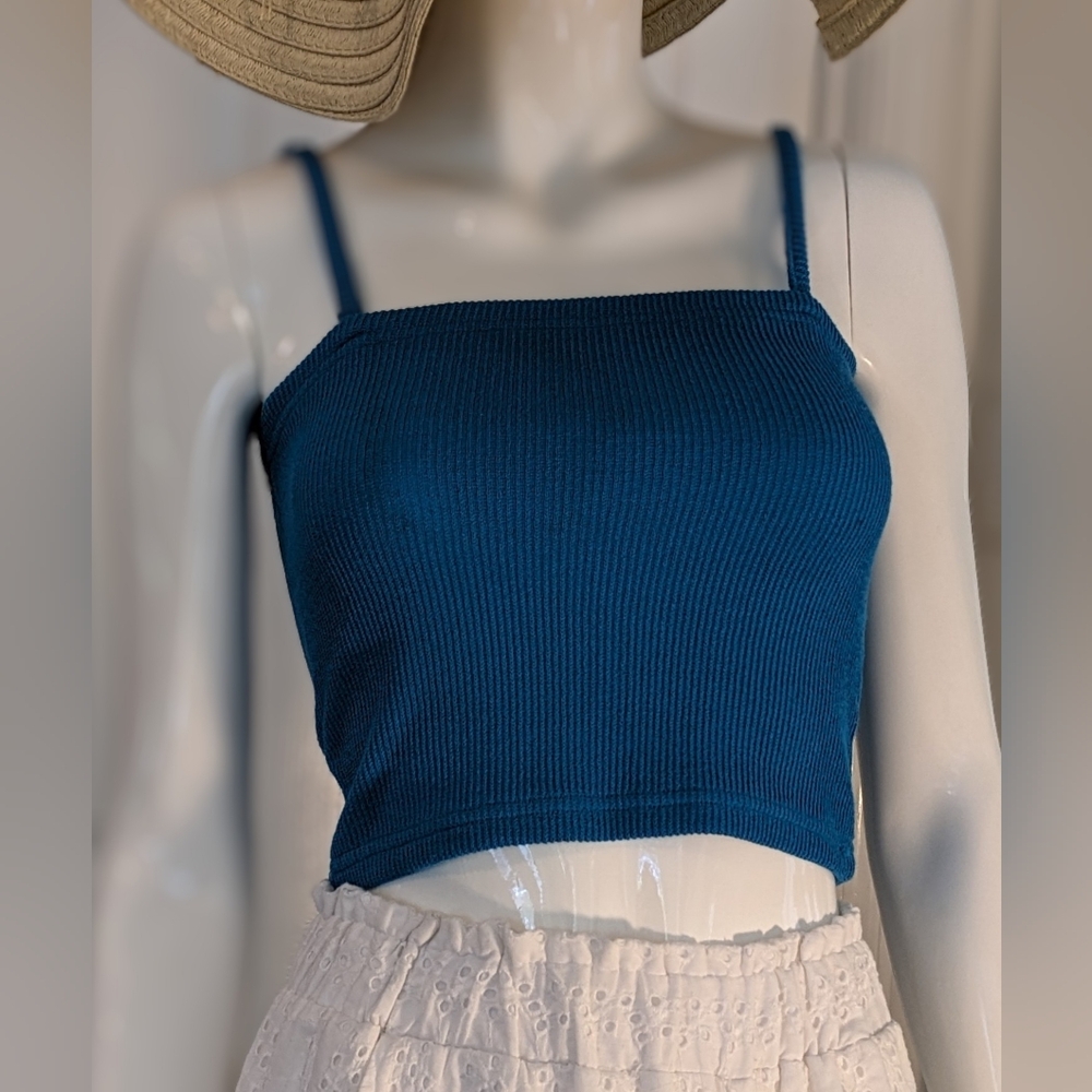 Blue Ribbed Tank Top, One Size - Picture 3 of 7